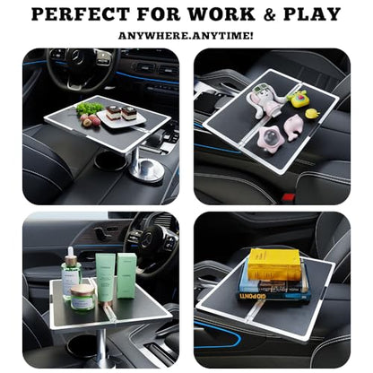 Flodable Car Desk Tray for Laptop, 360° Rotating Leather Cup Holder Table, Car Tray laptop Desk Replace Steering Wheel tray, for Tesla Model Y/3/S, Ford F150 Car Accessries for Men Women