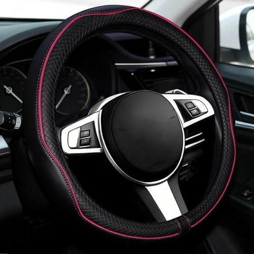 NBTEPEM Customized Auto Car Steering Wheel Cover for Toyota, Microfiber Leather Steering Wheel Covers with Anti-Slip Lining, Breathable, Safety, Soft, Sports Style (Black with Pink Line) - color: Black with Pink Line