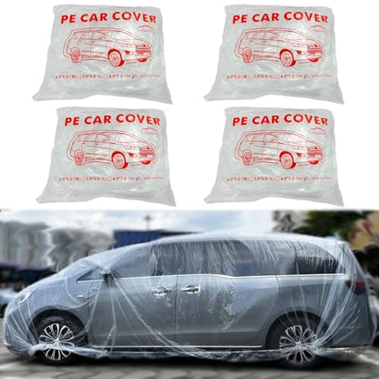 4 Packs Disposable Car Cover Clear Plastic Car Cover Universal Rain Dust Garage Cover with Elastic Band Large (15.7FT x 24.6FT) - size: 4 PCS LL(15.7ft * 24.8ft)