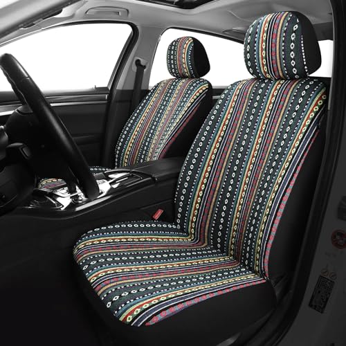 VarCozy Baja Saddle Blanket Seat Covers, Front Seat Covers for Sedan, SUV, Truck, Universal Stripe Colorful Woven Automotive Seat Cover, Breathable, Washable, Airbag Compatible - color: Flower Baja 02A, size: Front Pair