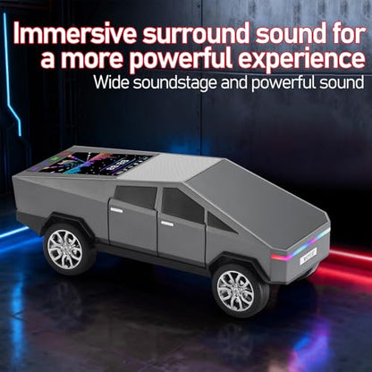WS-580 Futuristic Pickup Truck Bluetooth Replica Speaker with LED Display Screen – TWS, FM, USB/TF, LED Headlights, Mic, Practical Gift for Car Model Fans, Audio Users & Tech Hobbyists (Gray) - color: Gray