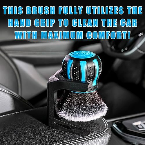 Ziciner Ultra Soft Detailing Brushes, Car XL Synthetic Brush Comes with Storage Rack, Auto Interior Dusting Brush Cleaning Tool Covers Large Area Inside or Outside Vehicles (Lake Blue) - color: Lake Blue