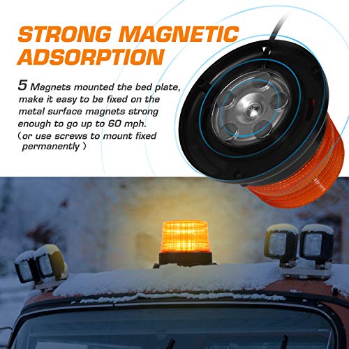 LED Strobe Light, 12V-24V Amber 40 LED Warning Safety Flashing Beacon Lights with Magnetic and 16 ft Straight Cord for Vehicle Forklift Truck Tractor Golf Carts UTV Car Bus