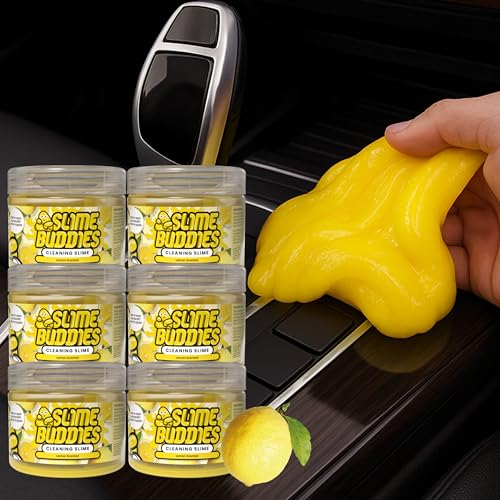Slime Buddies Car Cleaning Gel Putty - 6 Pack Lemon Scented Interior Detailing Tool for Cup Holder, Air Vent & Keyboard - Reusable Auto Detailing Accessories - Dust Remover Goop - Gifts for Men Women - color: 06 Pack Lemon
