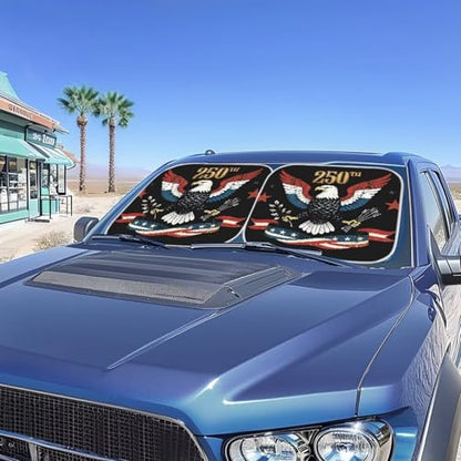 AFPANQZ 250th Eagle Print Car Visor Sun Protection Foldable Windshield Front Window Cover, Sun Shades Universal Fit for Car Auto Sedan Truck SUVs Travel Outdoor - color: 250th Eagle Print