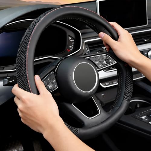 KAFEEK D Shape Steering Wheel Cover, Universal 15 inch, Microfiber Leather Viscose, Breathable, Anti-Slip,Warm in Winter and Cool in Summer, Black - color: black, size: D Shaped Standard Size[14.5"-15"]