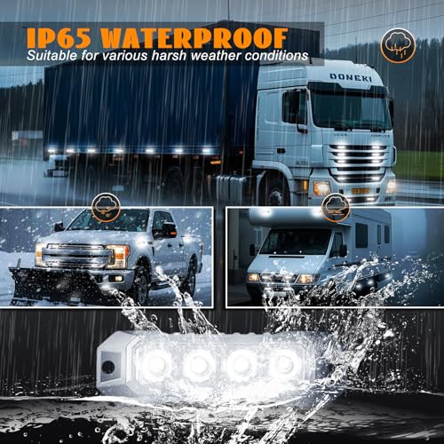 4PCS Ultra Slim LED Strobe Lights for Trucks 4-LED Surface Mount Flashing Emergency Lights, 12V 24V LED Mini Grille Hazard Warning Caution Light for Truck, Vehicles ATV Cars Trailer SUV,White - color: White