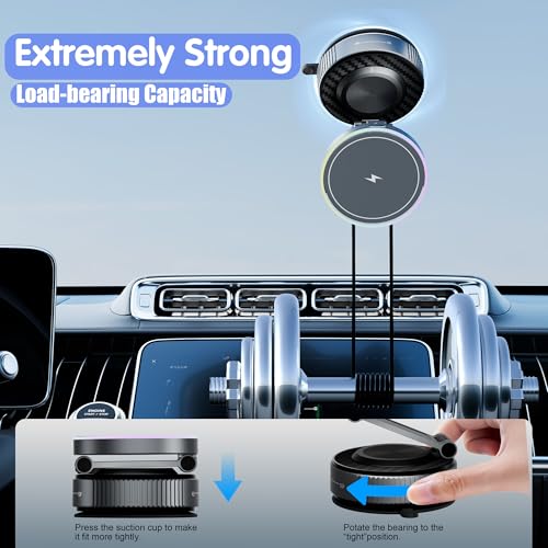 Magnetic Phone Holder for Car Wireless Charging, 15W Fast Wireless Car Charger with Vacuum Suction, 360° Adjustable Magnetic Mount for Dashboard & Windshield, Hands-Free for MagSafe iPhone & Android - size: General