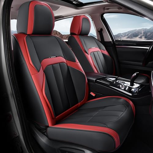 Coverado Car Seat Cover, Cover for Cars Front Seat, Premium Leather, Universal Fit Waterproof Seat Protectors, Car Seat Cushion Non-Slip for Most Cars-Black Red - color: Black-Red, size: Front Pair