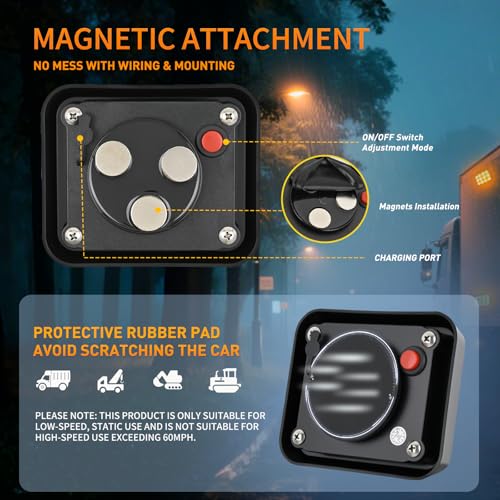 Nilight 12LED Magnetic Wireless Trailer Lights 2PCS Rechargeable Portable Hazard Beacon Warning Light Amber and White Emergency Strobe Light for Trucks Trailers Vehicles Cars Bus Surface Mount - color: 12LED Amber