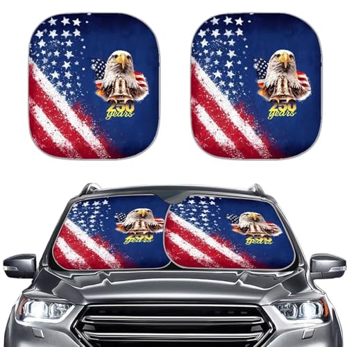 AFPANQZ Car Windshield Sun Shade 2 Pcs Sun Visor Keep Vehicle Cool, Protecte Your Car from Sun Heat UV Ray, American Eagle 250 Years Sun Protector Auto Interior Accessories Protection - color: American Eagle 250 Years