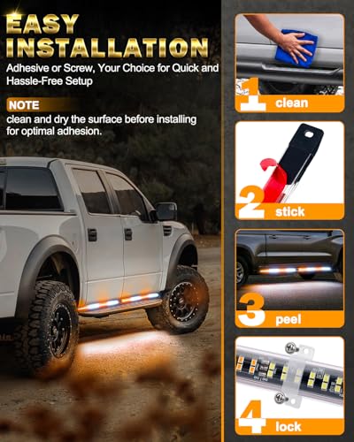 LUMENIX 70 Inch Emergency Running Board Rigid Strobe Lights Strip Bar 864 LED Flashing Warning Safety Light with Controller for Construction Vehicles Work Commercial Trucks Pickups Cars - Amber White - color: Amber and White
