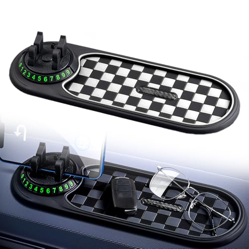 Mobile Phone Bracket Anti-Slip Mat, 2026 New Multifunction Car Dashboard Mat with Temporary Parking Number, Rotatable Anti Skid Car Dashboard Pad for Phones Sunglasses Keys Gadgets (White) - color: White