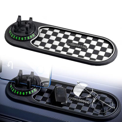 Multifunction Car Anti-Slip Mat, 2025 New Car Anti Slip Mat Phone Holder with Temporary Parking Number, Rotatable Anti Skid Car Dashboard Pad for Phones Sunglasses Keys Gadgets (White) - color: White