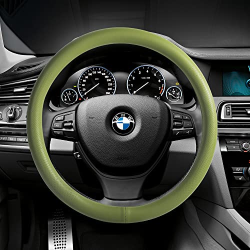 Car Steering Wheel Cover,Universal 15 Inch Premium Leather Car Steering Wheel Cover,Best Grip,Perforated Design,Breathable,Non-Slip,Sweat-Absorbent,Warm in Winter and Cool in Summer (Green) - color: Green