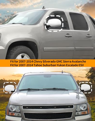 White Fully Mirror Caps Covers Compatible with 2007-2014 Chevy Silverado GMC Sierra Avalanche Tahoe Suburban Yukon Escalade ESV Side View Door Mirror Cover Caps (Left Right) - color: Fully Caps White