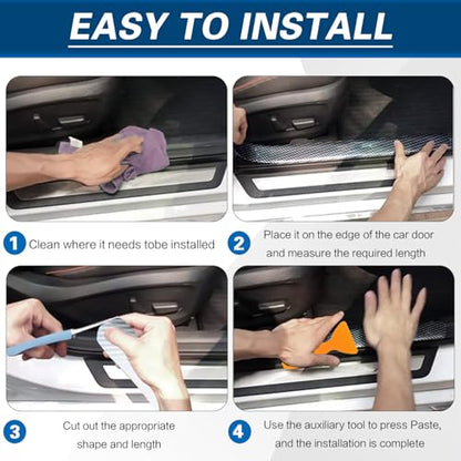 Car Door Edge Protector Sill Guards Door Film，3D Carbon Fiber Car Warp Clear Film with Anti-Collision Protection for Most Vehicles (2.7In x 16.5Ft Transparent)