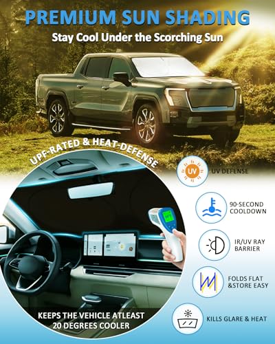 Sun Shade for Chevy Silverado/GMC Sierra Windshield Sunshade for 2019-2025 Sierra 2500 3500 HD, fit Chevrolet Silverado 1500, Regular Cab,2Dr 4Dr Front Window Cover Suncreen Shield Visor - size: Fit Sierra 19-2025