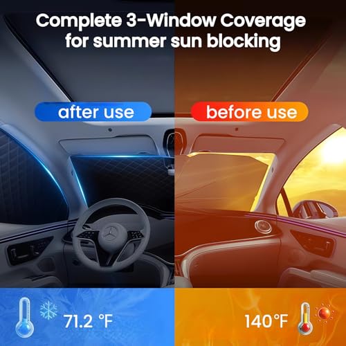 Thickened Full Windshield + Side Window Coverage ，Winter Car Windshield Snow Ice Cover Waterproof,Windshield Sun Shade Cover All Season Universal Protection for Cars, SUVs, Trucks,Minivans.
