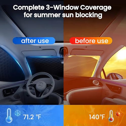 Heavy Duty Thickened Car Snow Cover Enlarge with Hood Protection, Windshield Sunshade w/ Waterproof PEVA+Cotton Filling+Taffeta Inner Against Heat & Uv, Snow＆ Ice, Dirt for Sedans, Suvs, Hatchbacks