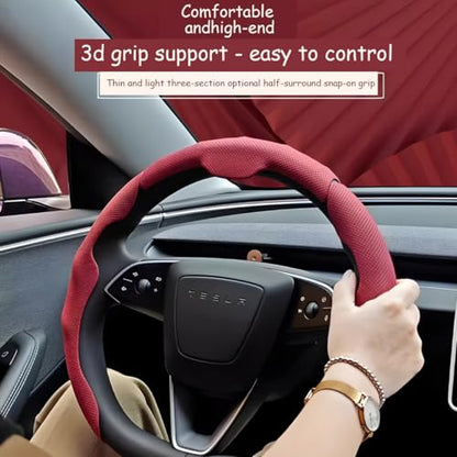 Car Steering Wheel Cover, Nappa Leather 15 Inch Snap-On 3PCS Set Vehicle Steer Wheel Wrap Protector, Non-Slip Automotive Interior Protection Accessories, Universal Fit (Brown) - color: Brown