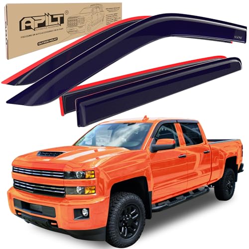 Outside-Mount Rain Guards Window Visors for 2014-2018 Chevrolet Silverado & GMC Sierra 1500,2015-2019 Silverado & Sierra 2500 & 3500 Crew Cab Truck Accessories Dark Smoke 4pcs with Thicker - color: Medium（Full-Size）, size: 2014-2018 Silverado&Sierra 1500