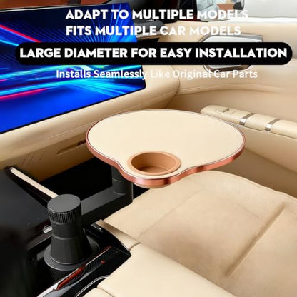 Car Tray Table, 360° Rotating Front Seat Laptop Desk with Adjustable Arm, Multifunctional Floating Table with Cup Holder for Driver & Passenger, Universal Fit 70–100mm(Ideal Brown) - color: Ideal Brown