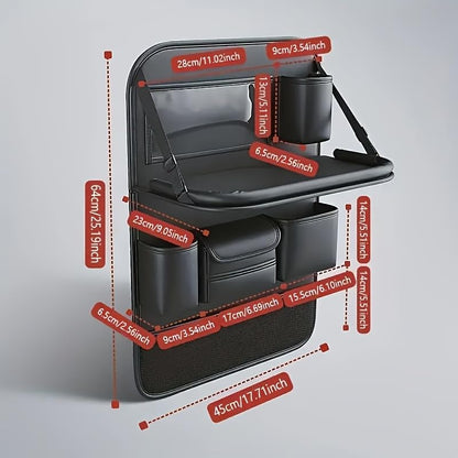 Car Backseat Organizer with Foldable Table Tray - Universal Auto Seat Back Organizer with Tablet Holder, Kick Mats Protector, Storage Pockets for SUV Sedan