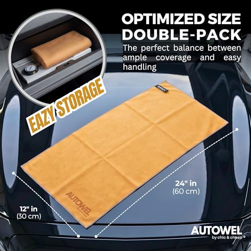 2-Step Car Drying System – Streak-Free Premium Microfiber Towels (2-Pack), 500 GSM Ultra Absorbent Coral Velvet & Suede Design – Scratch-Free Large Auto Detailing Cloth, Fast Drying, 12”x24”