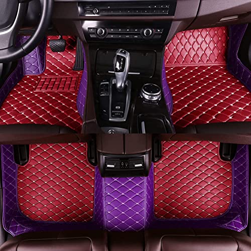 Custom Personalized Floor Mats for Cars，Luxury Full Coverage All Car Floor Mats，Anti-Slip Leather Car Mat Set ，Custom Floor Mats for 98% of Cars, Trucks SUVs (Purple with red) - color: Purple with red