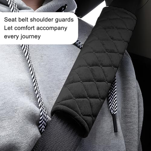 Car Seatbelt Cover, 2PCS Soft Velvet Vehicle Seat Belt Shoulder Strap Harness Pad for Comfortable Driving, Automotive Neck Chest Protection Cushion, Universal for Truck Sedan SUV (Black) - color: Black