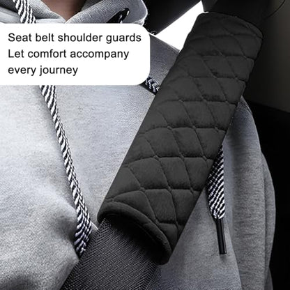 Car Seatbelt Cover, 2PCS Soft Velvet Vehicle Seat Belt Shoulder Strap Harness Pad for Comfortable Driving, Automotive Neck Chest Protection Cushion, Universal for Truck Sedan SUV (Black) - color: Black
