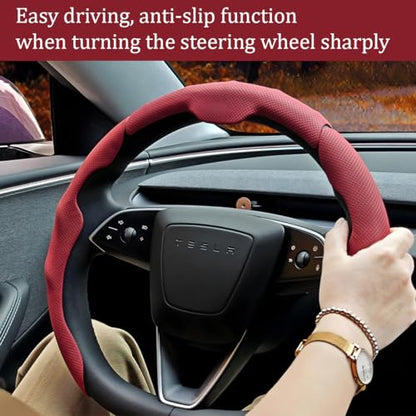 Car Steering Wheel Cover, Nappa Leather 15 Inch Snap-On 3PCS Set Vehicle Steer Wheel Wrap Protector, Non-Slip Automotive Interior Protection Accessories, Universal Fit (Black) - color: Black