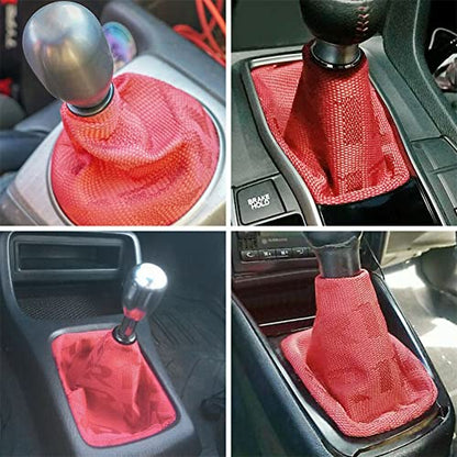 Universal Manual Red Canvas Shift Lever Knob Boot Dust Cover JDM Style Gear Shift Knob Collar Hyper Fabric - color: Red