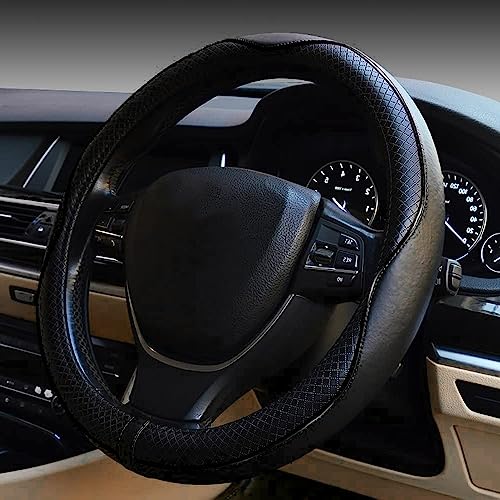 ESEWALAS Universal Car Steering Wheel Cover,Anti-Slip Leather Steering Wheel Cover,Sports Style Steering Wheel Protector,Car Interior Accessories Auto Steering Wheel Covers (Black) - color: Black
