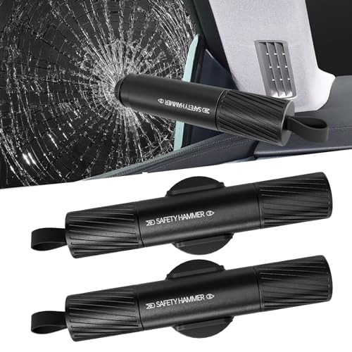 2 Pack Car Safety Hammer Car Window Breaker Seatbelt Cutter Emergency Escape Tool Car Glass Breaker for Land and Underwater Life-Saving Car Safety Kit Essentials Car Accessories (Black+Black) - color: Black+Black