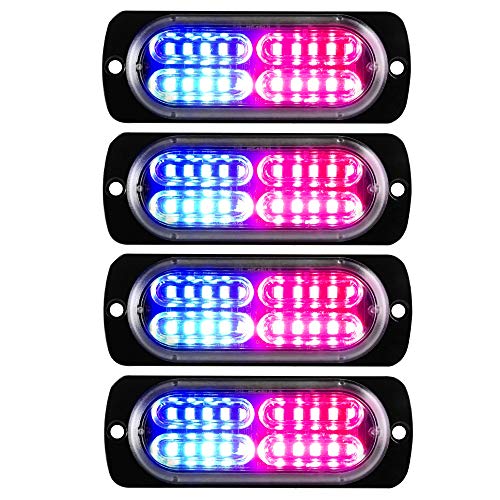 12-24V 20-LED Super Bright Emergency Strobe Warning Caution Hazard Construction Waterproof Flashing Strobe LED Light Bar Surface Mount for Car Truck SUV Van (Red Blue) - color: Red&Blue