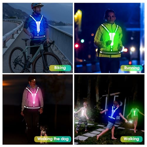LED Reflective Light Up Safety Running Vest for Biking Walking at Night, LOYAL SEA High Visible Adjustable Running Light for Runners Rechargeable with Pouch, Reflective Running Belt Gear for Men Women