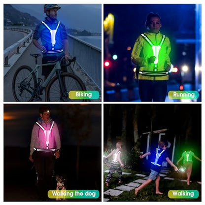 LED Reflective Light Up Safety Running Vest for Biking Walking at Night, LOYAL SEA High Visible Adjustable Running Light for Runners Rechargeable with Pouch, Reflective Running Belt Gear for Men Women