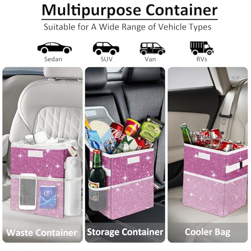 Cute Mini Car Trash Bag with Lid, Glitter Garbage Can Bin Hanging for Back/Front Seat/Console, Waterproof, Leakproof, 2.5 Gallon, Purple Bling Sparkly - color: Purple Bling Sparkly