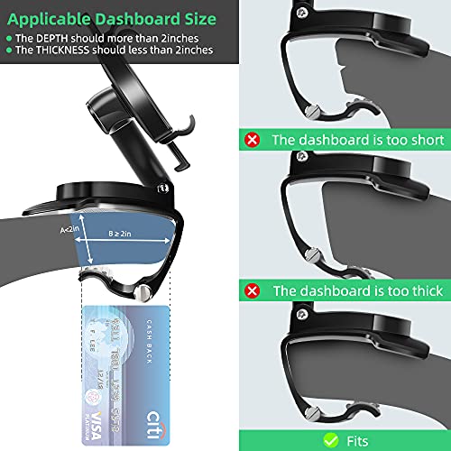 FONKEN Car Phone Mount, 360 Degree Rotation Dashboard Clip Mount, Compatible with iPhone 11/12 Pro Max XS Max XR 8 8Plus 7 Samsung Galaxy S10 S9 S8 LG and More - style: 1-Pack