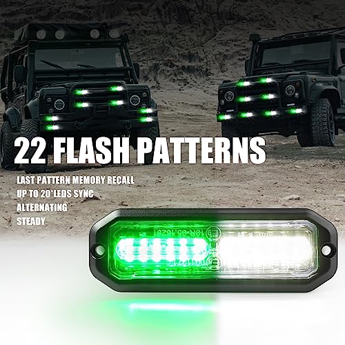 WINECO Green/White 8pcs Ultra Slim LED Emergency Strobe Police Lights, Surface Mount Grill Grille Hazard Safty Warning Flashing Light for Volunteer Trucks Vehicles - color: Green/White