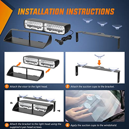 Nilight Emergency Strobe Lights, Windshield Hazard Warning Safety Flash Lights with Suction Cups, 16 LEDs, Amber and Red, ABS Housing, 2 Year Warranty - color: Amber and Red