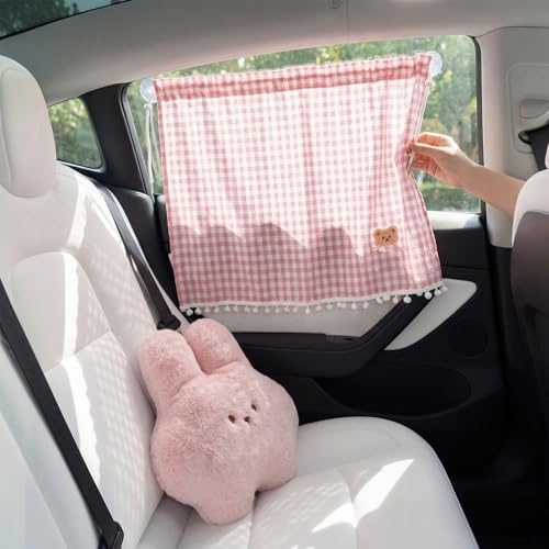Gilprop 2 Pcs Car Window Shades Suction Cups Double Layer Auto Sun Shade Car Side Window Covers for Family Privacy Protection Breastfeeding Taking a nap Camping 18.5" x 26"(Pink) - color: Pink