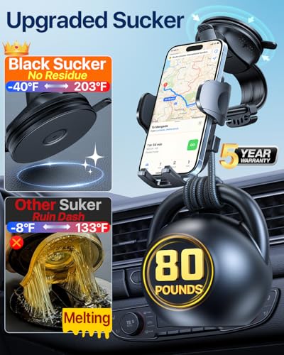 HTU【Upgraded Strongest Suction Car Phone Holder【Bendable Arm, Never Block View】 Rotatable Cellphone Mount for Dashboard Windshield Vent,Cradle Stand for iPhone 17 16 15 14 13 12 Pro Max, Light Gray - color: Light Gray