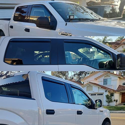 in-Channel Window Visors Rain Guards Side Wind Deflectors for Ford F150 2015-2020 SuperCrew/Crew Cab, Ford F250-F550 2017-2025 Super Duty SuperCrew/Crew Cab, Vent Guard Shade Sun 194975 4-Pieces Set - size: 2015-2020 F150 Crew cab In-Channel