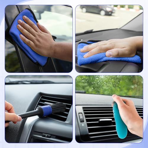 16 Pcs Windshield Cleaner Tool, Car Cleaning Kit with Various Detailing Brushes Set Spray Bottle Cleaner Towel Cleaning Gel Accessories Car Interior Detailing Kit for Windows Vents(Blue) - color: Blue