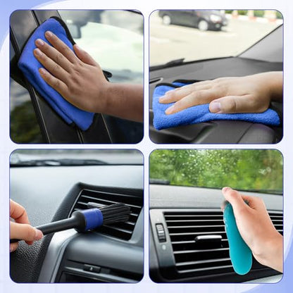 16 Pcs Windshield Cleaner Tool, Car Cleaning Kit with Various Detailing Brushes Set Spray Bottle Cleaner Towel Cleaning Gel Accessories Car Interior Detailing Kit for Windows Vents(Blue) - color: Blue