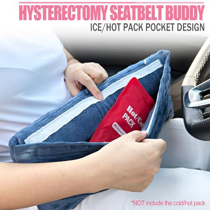 Hysterectomy Seatbelt Pillow Hysterectomy Recovery Must Haves Post Surgery Abdominal Pillows with Ice/Hot Pocket for Tummy Tuck C-Section Recovery Gifts Minky Dot Denim Blue - color: Minky Dot Denim Blue