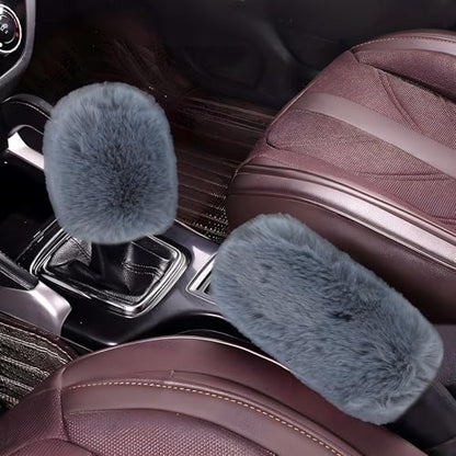 Hovom 2PCS Fluffy Car Gear Shift Knob Cover & Handbrake Cover, Soft Plush Hand Brake Handle & Gear Shift Cover for Women Girls, Universal Comfortable Warm Furry Car Accessories (Gray) - color: Gray
